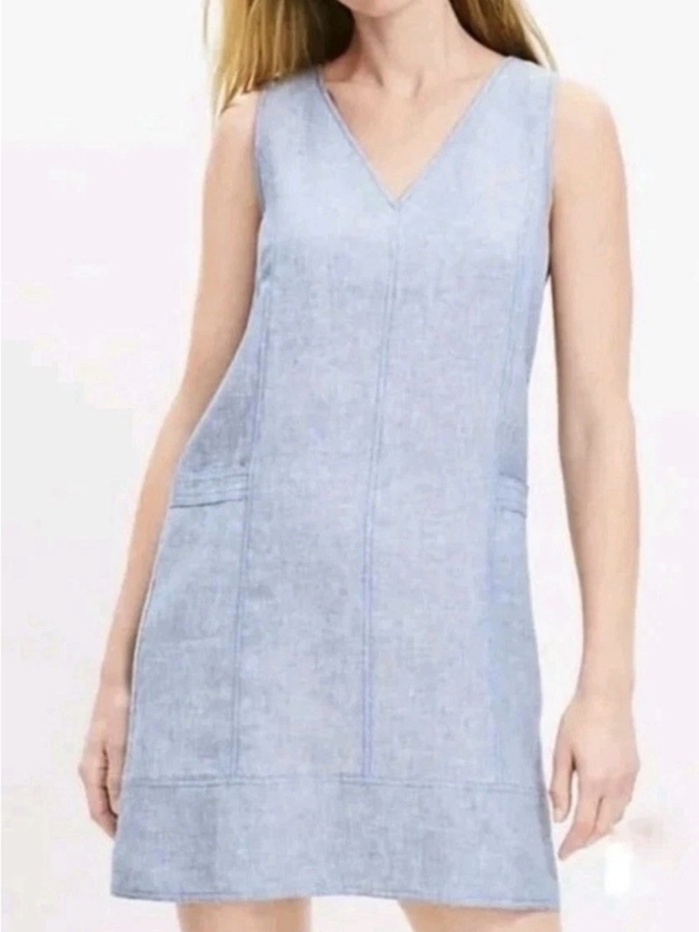 LOFT 100% Linen Shift Dress 12 Blue Beach Coastal Travel Minimalist Lagenlook